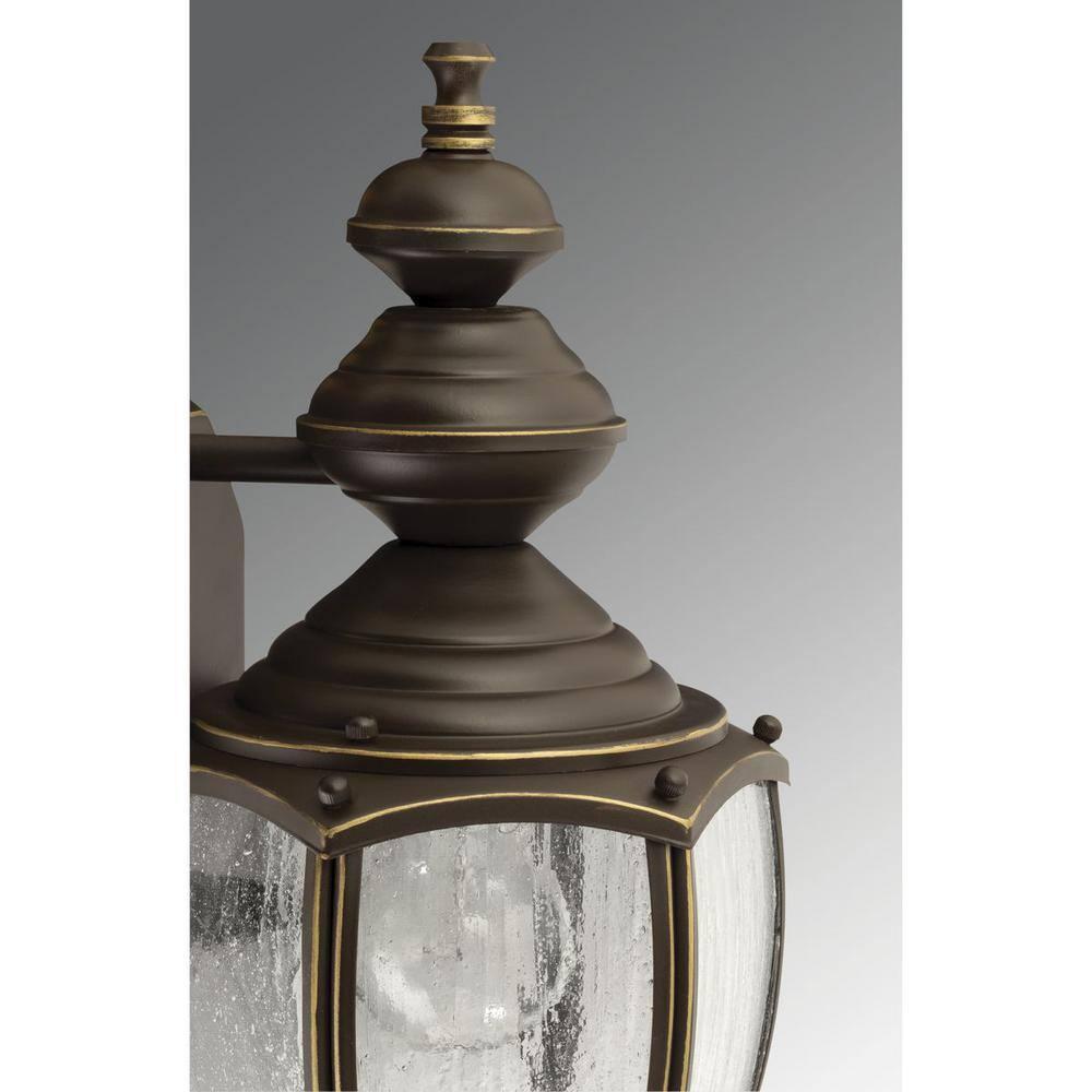 Progress Lighting Roman Coach 1-Light Medium Wall Lantern in Antique Bronze with Seeded Glass Panels