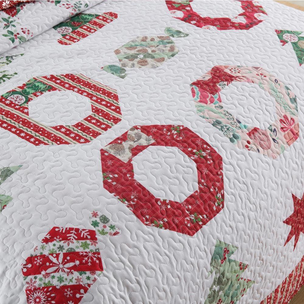 MarCielo 3 Pcs Christmas Quilt Bedspread Set Candy Red BY205