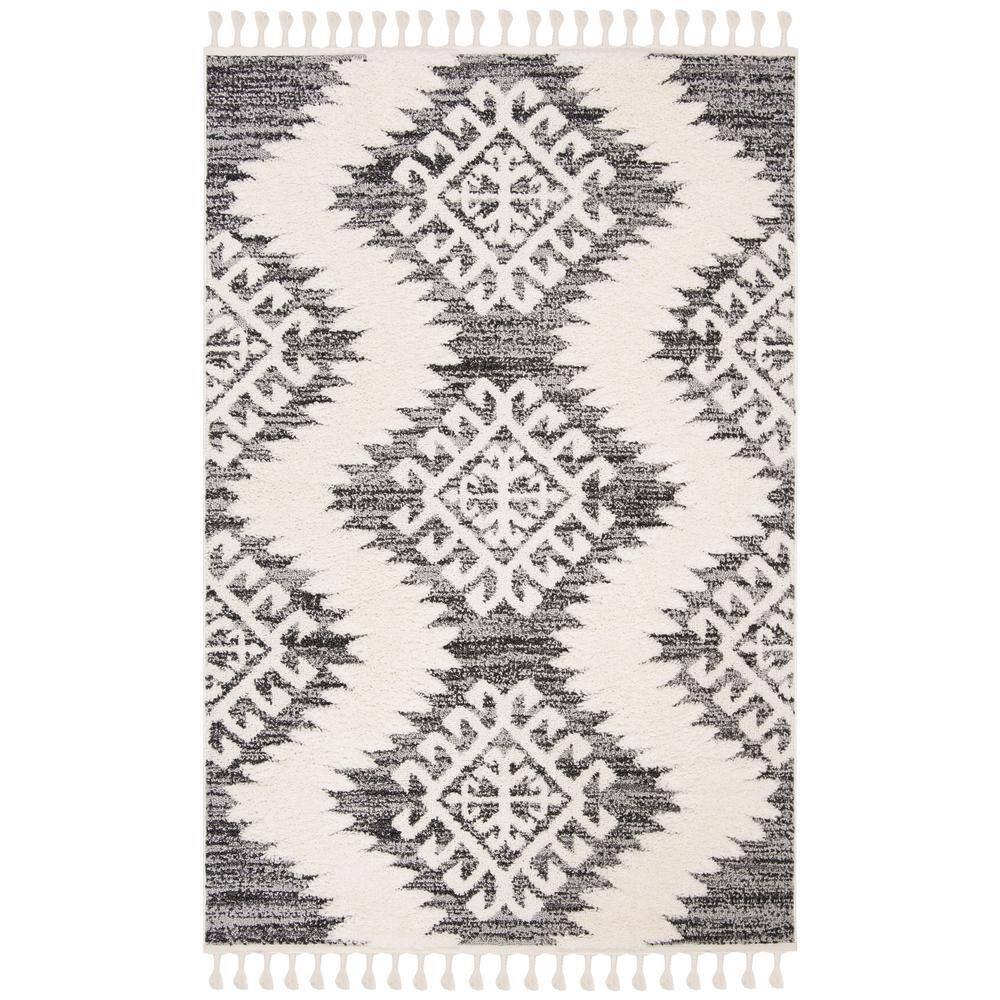 Moroccan Tassel Shag MTS652 Power Loomed Indoor Area Rug - Ivory/Grey - 5'3"x7'6" - Safavieh