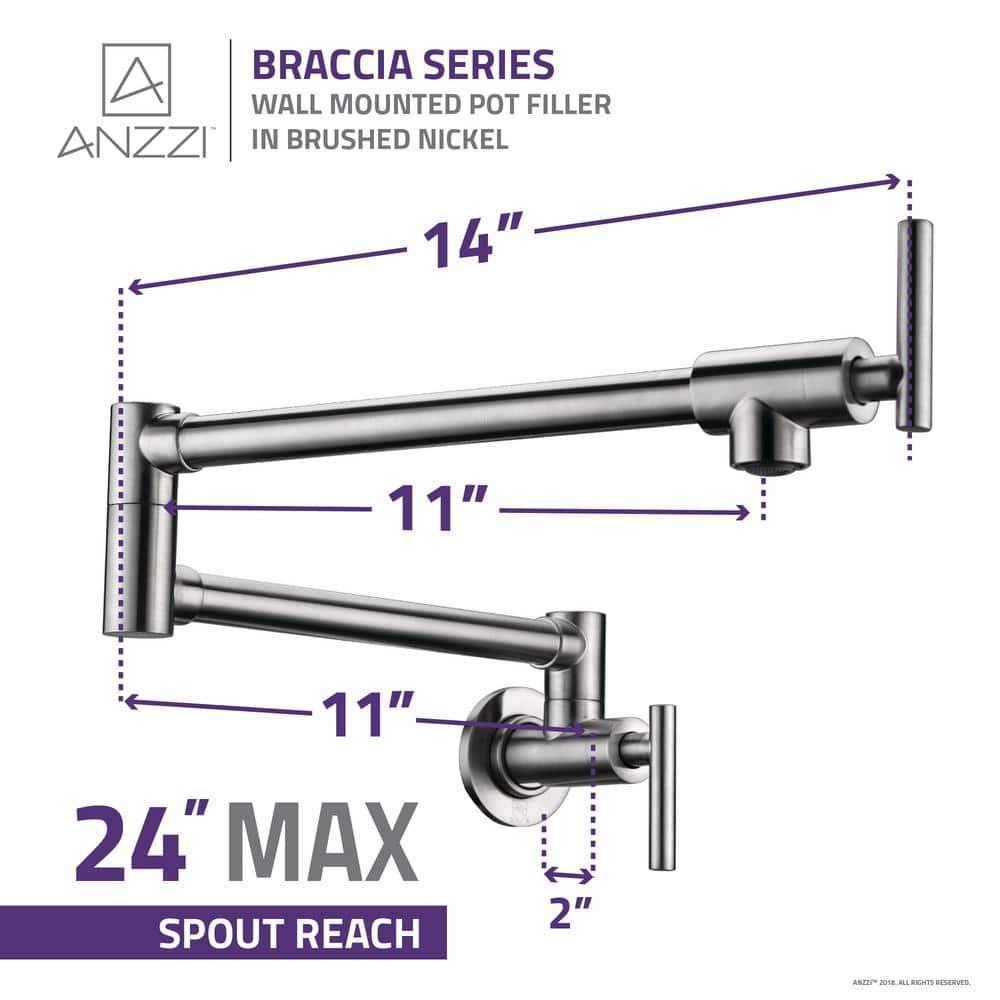 ANZZI ANZZI Braccia Series 24" Wall Mounted Pot Filler With Accessories KF-AZ258BN