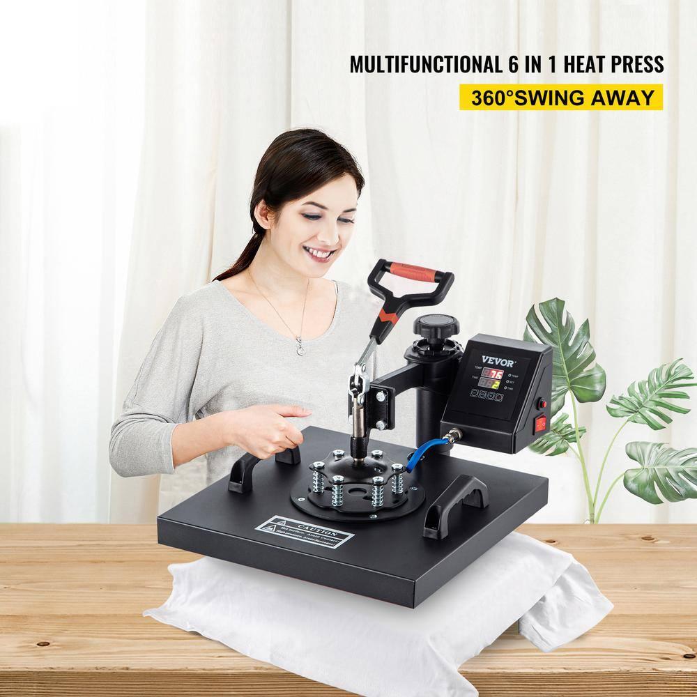 VEVOR Heat Press Machine - 6 in 1 Combo Heat Press Sublimation Machine for DIY T-Shirts/Hats/Mugs/Heat Transfer Projects, 15x15 Multifunction Swing Away Heat Press with 360° Rotation