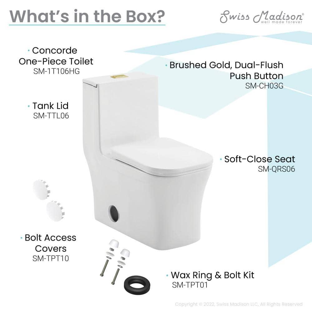 Concorde One Piece Square Toilet Dual Flush, Brushed Gold Hardware 1.1/1.6 gpf