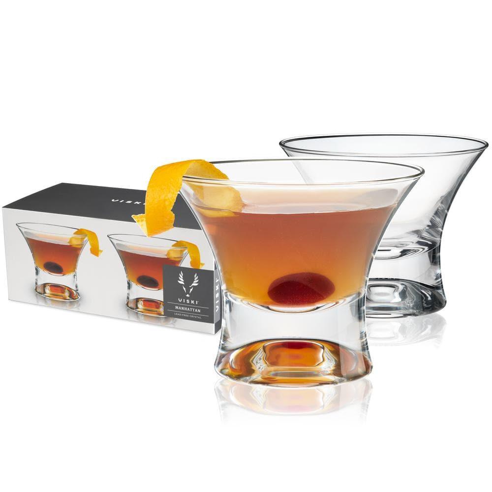 Viski Raye Heavy Base Stemless Crystal Manhattan Glasses (Set of 2)