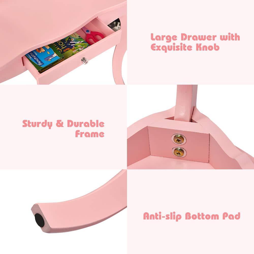 Infans Kids Vanity Table & Stool Princess Dressing Make Up Play Set for Girls Pink