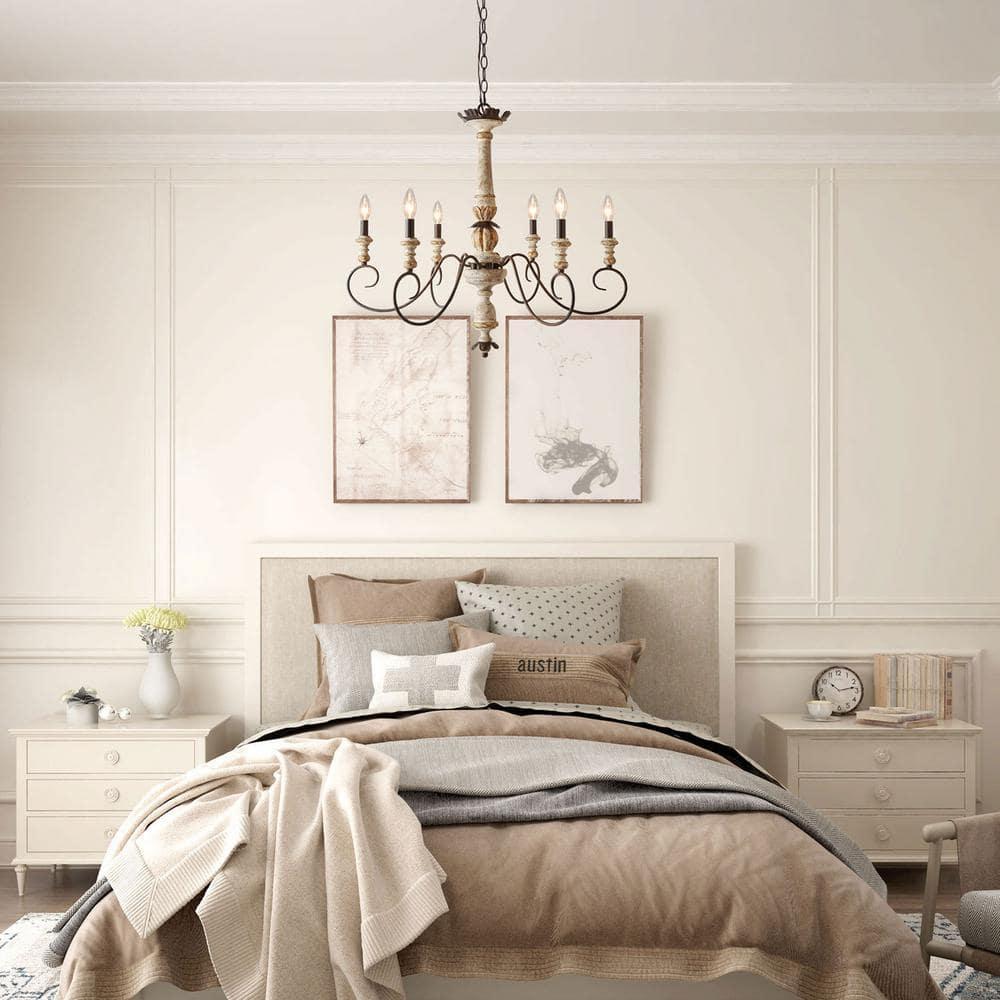 The Gray Barn French Country 6-Light Wood Chandelier Classic Farmhouse Lights - 31.1" D x 28" H