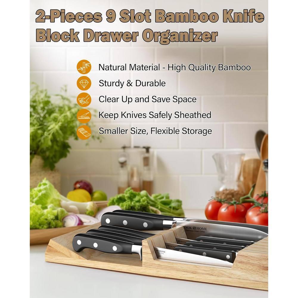 Cook N Home Cook N Home In-Drawer Knife Block Organizer 18-Slot, 2PC 9-Slot Kitchen Knife Holder