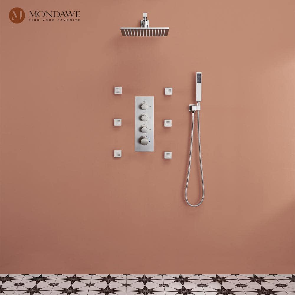 Herathena 3 Functions Wall Mounted Luxury Shower System with 6 Body Jets (Rough-in Valve Included)