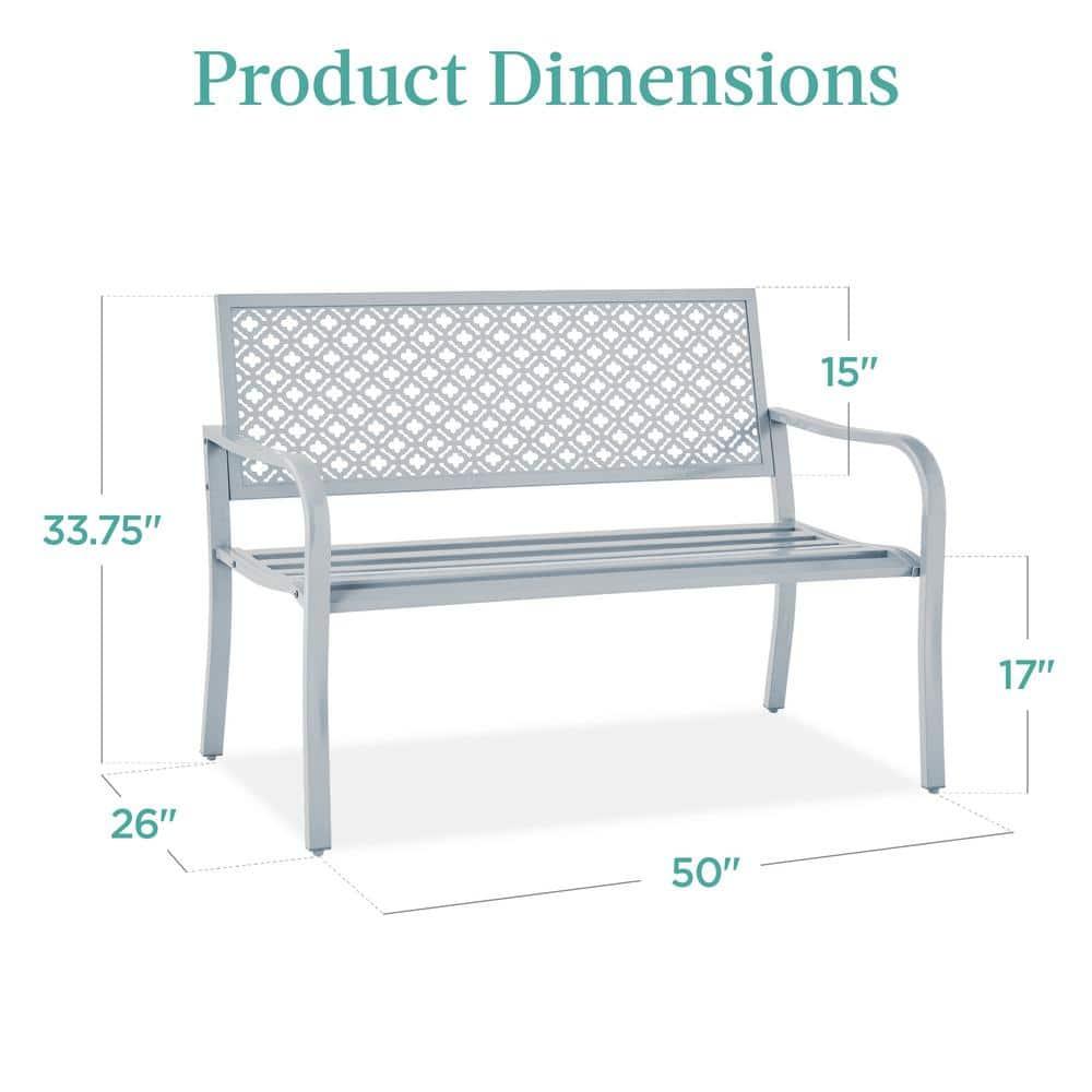 Red Barrel Studio® 2-Person Outdoor Metal Bench with Geometric Backrest, 790lb Capacity, for Garden, Patio, and Entryway
