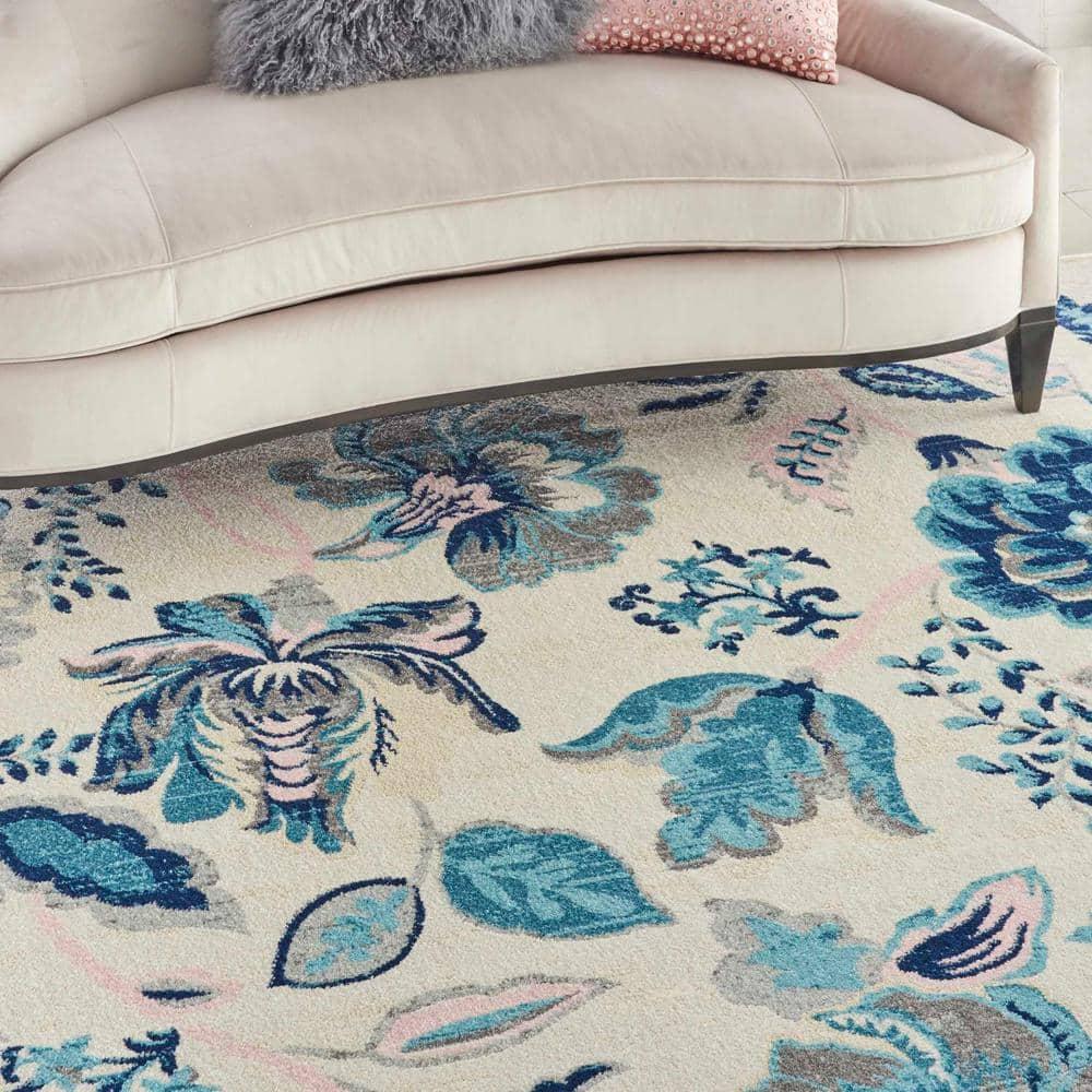 Nourison Tranquil 8' X 10' Ivory/Light Blue Area Rug French Country Eclectic Floral by Nourison