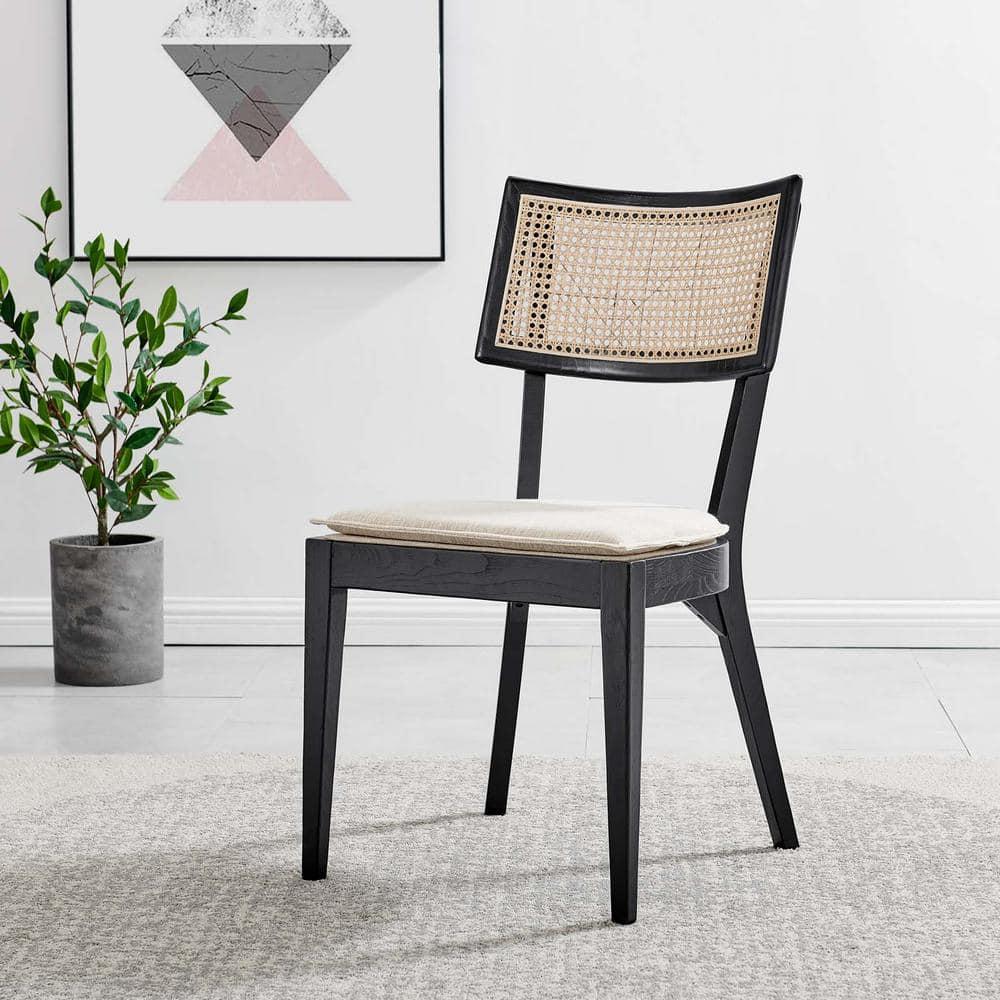 Caledonia Wood Dining Chair Set of 2, Black Beige