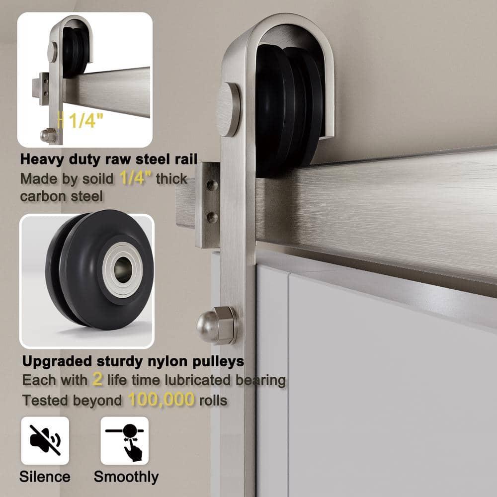 Home Worthy Frosted Glass Solid Manufactured Wood Painted Sliding Barn Door with Nickel-Hardware Kit(No Assembly Required)