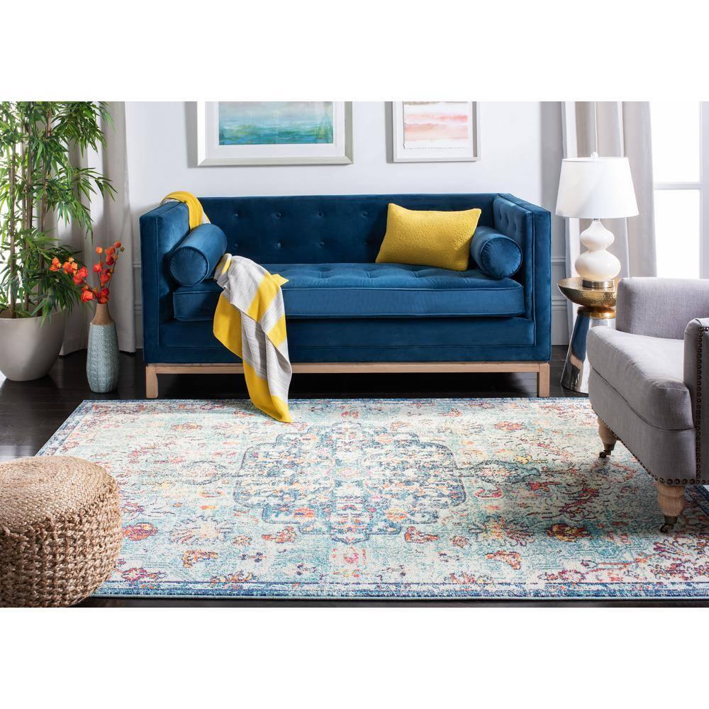 SAFAVIEH Madison Joandra Vintage Floral Area Rug, Navy/Light Blue, 5'3" x 7'6"