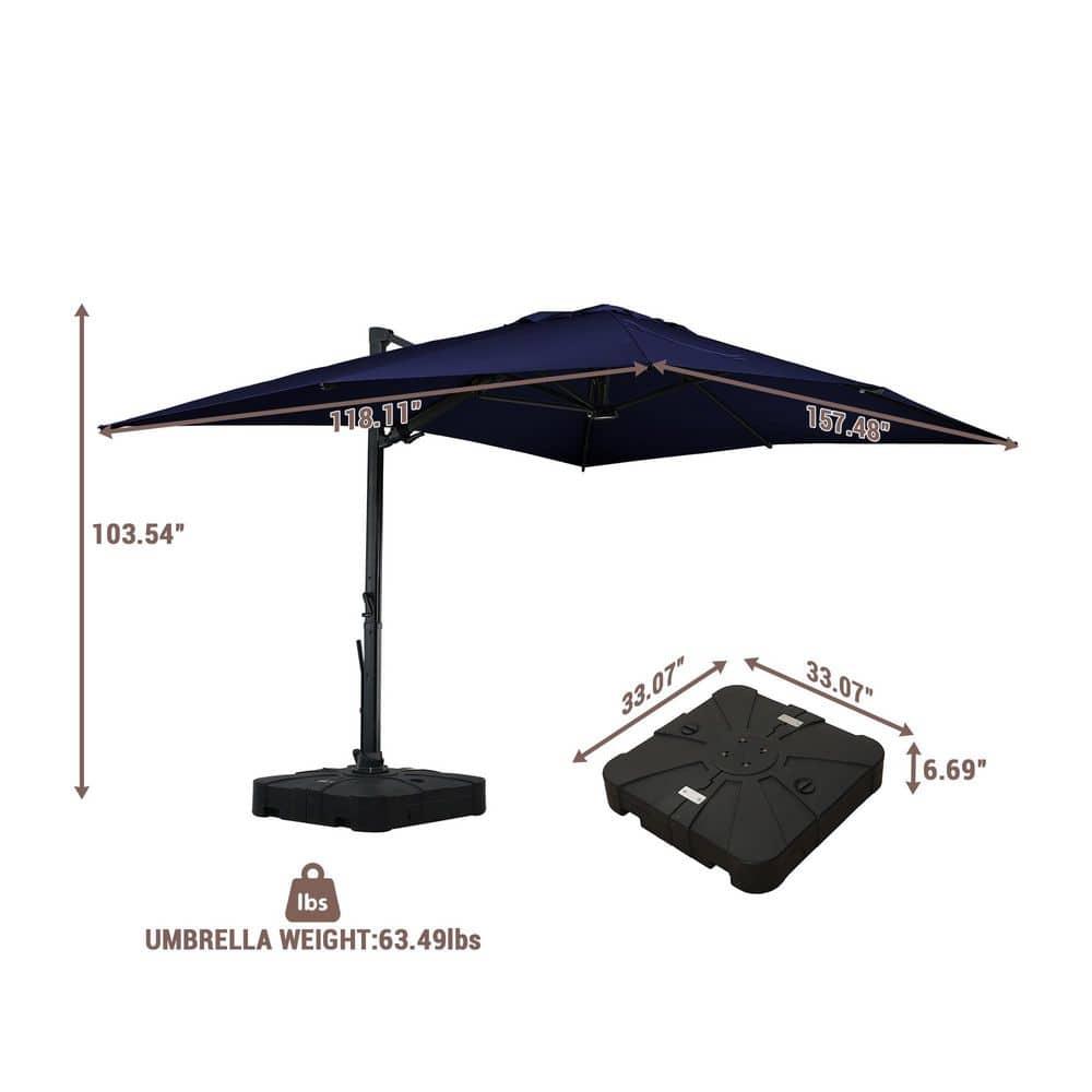 Mondawe 10x13 Ft Patio Cantilever Umbrella with Base,360° Rotation Offset and LED Light Panel,Large Rectangular Outdoor Umbrella for Pool Deck, Navy