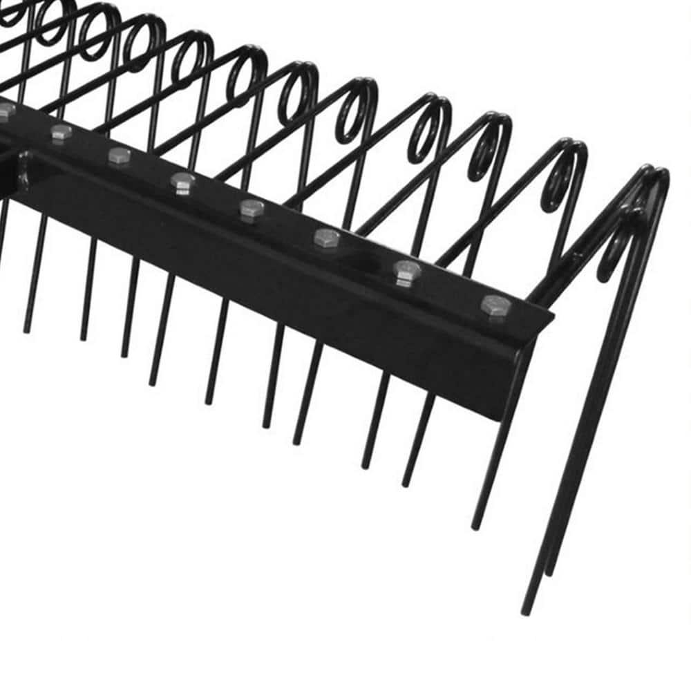 Field Tuff Steel Spring Coil Tine Tow Behind Landscape Rake for Leaves, Pine Needles, Straw, and Grass with 3 Point Hitch Receiver Attachment, Black