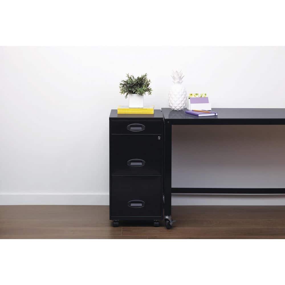 Black 3-Drawer Mobile Steel File Cabinet with Lock