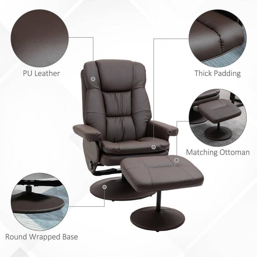 Hokku Designs Recliner And Ottoman With Wrapped Base, Swivel PU Leather Reclining Chair With Footrest For Living Room, Bedroom And Home Office