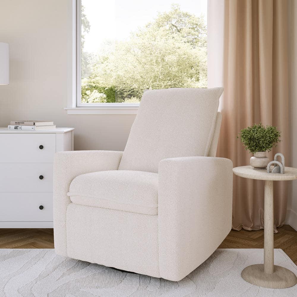 Caillie Boucle Glider Recliner Chair White - CorLiving: Nursery Bedroom Soothing Motion, Hardwood Frame