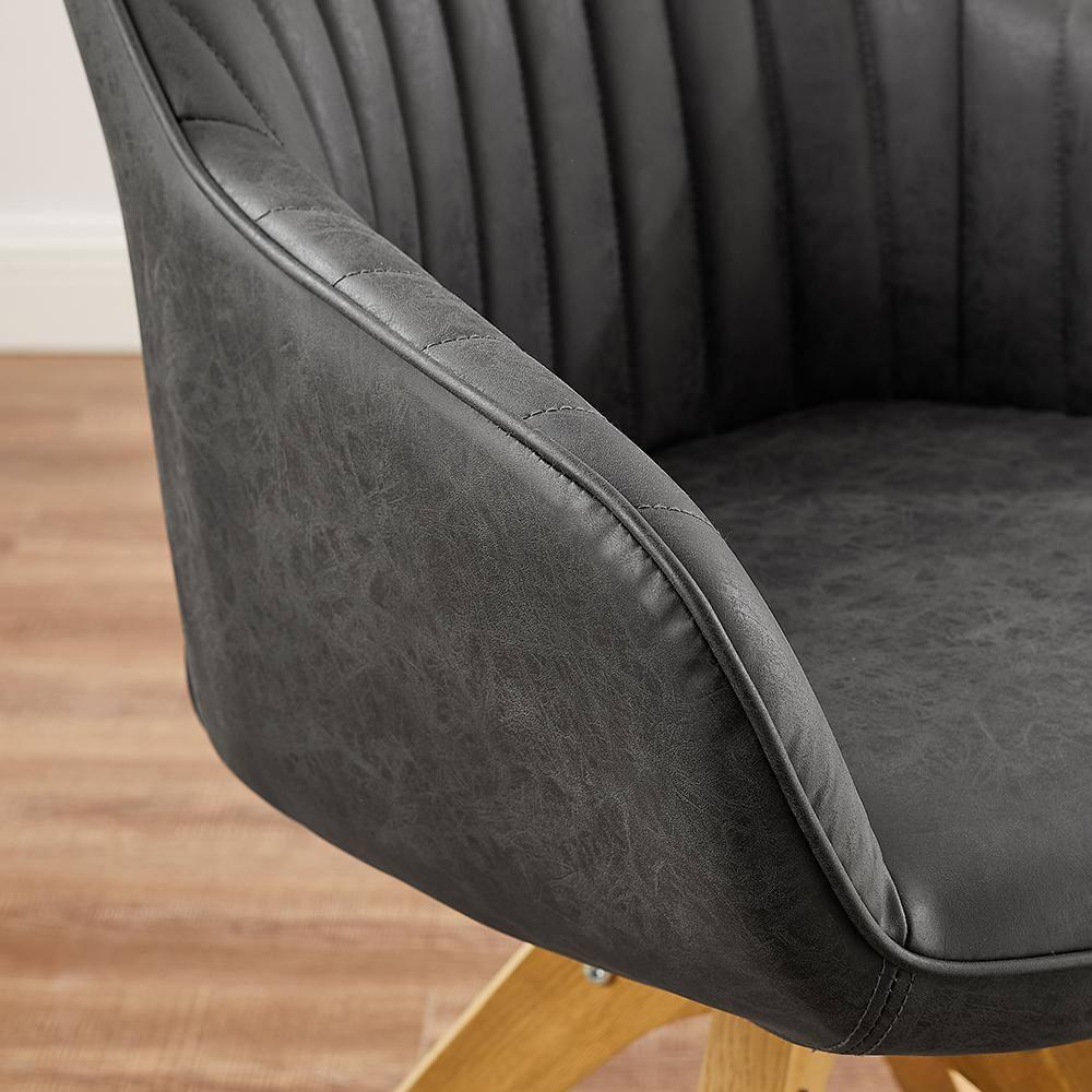 Elegant Dark Grey Suede & Faux Leather Swivel Accent Chair