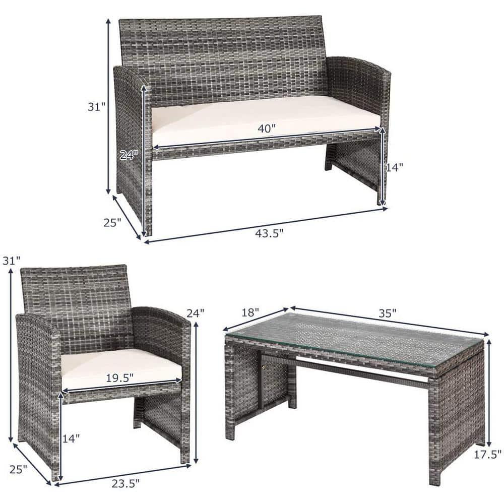 Costway 4PCS Rattan Patio Furniture Set Garden  Sofa Cushioned Seat Mix Gray Wicker