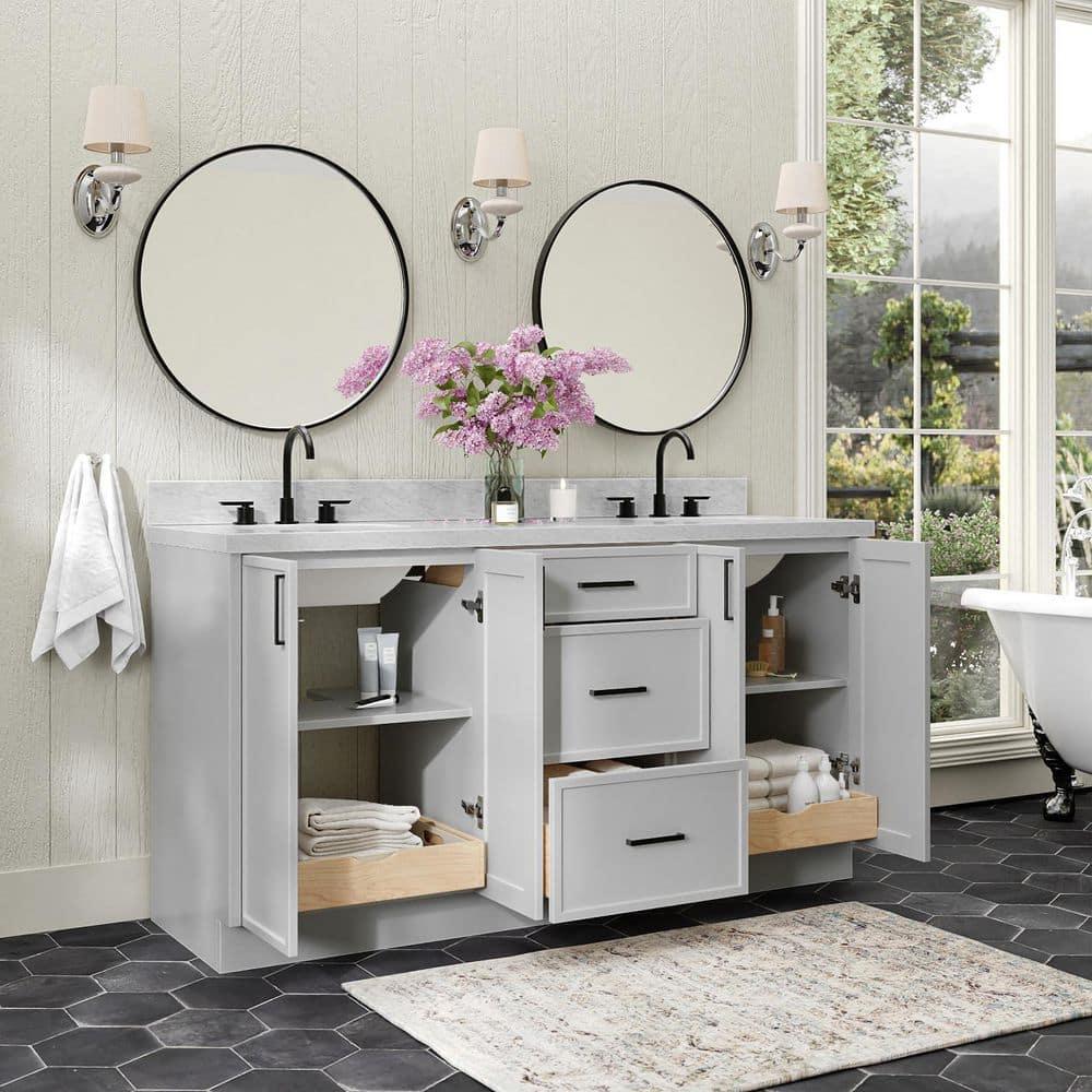 Ariel Kellie 67 Inch Double Oval Sink Bathroom Vanity With Italian Carrara Marble Countertop