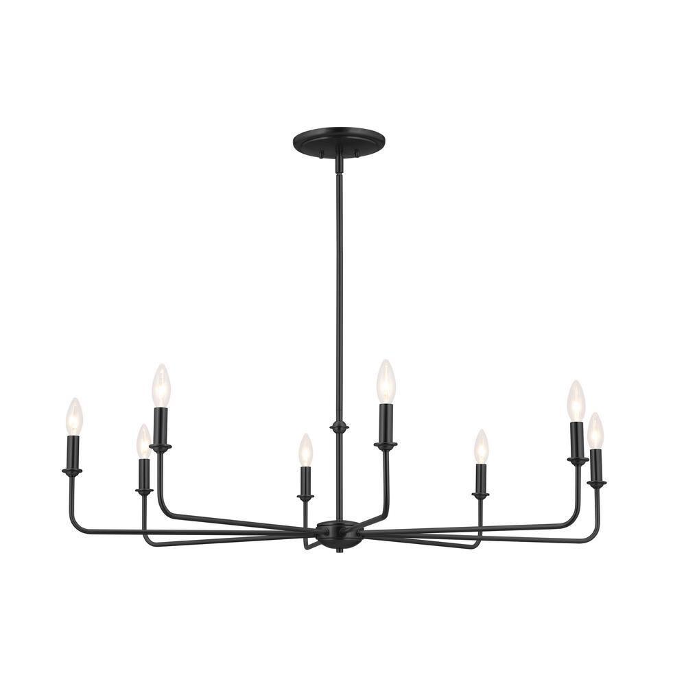 Classic 8 Light Chandelier with White Linen Shades