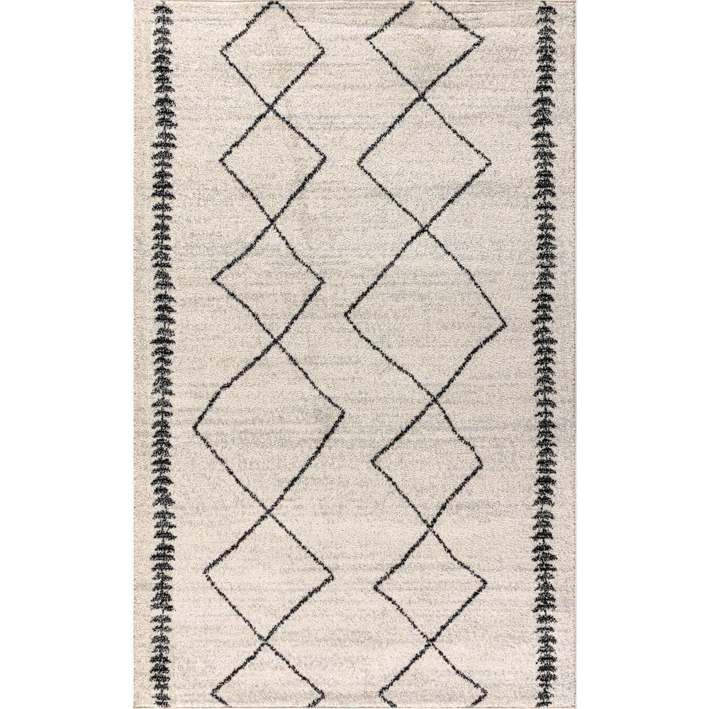 5'x8' Zaina Moroccan Beni Souk Area Rug, Cream/Black - JONATHAN Y