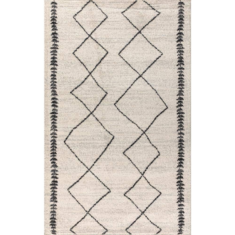 8'x10' Zaina Moroccan Beni Souk Area Rug, Cream/Black - JONATHAN Y