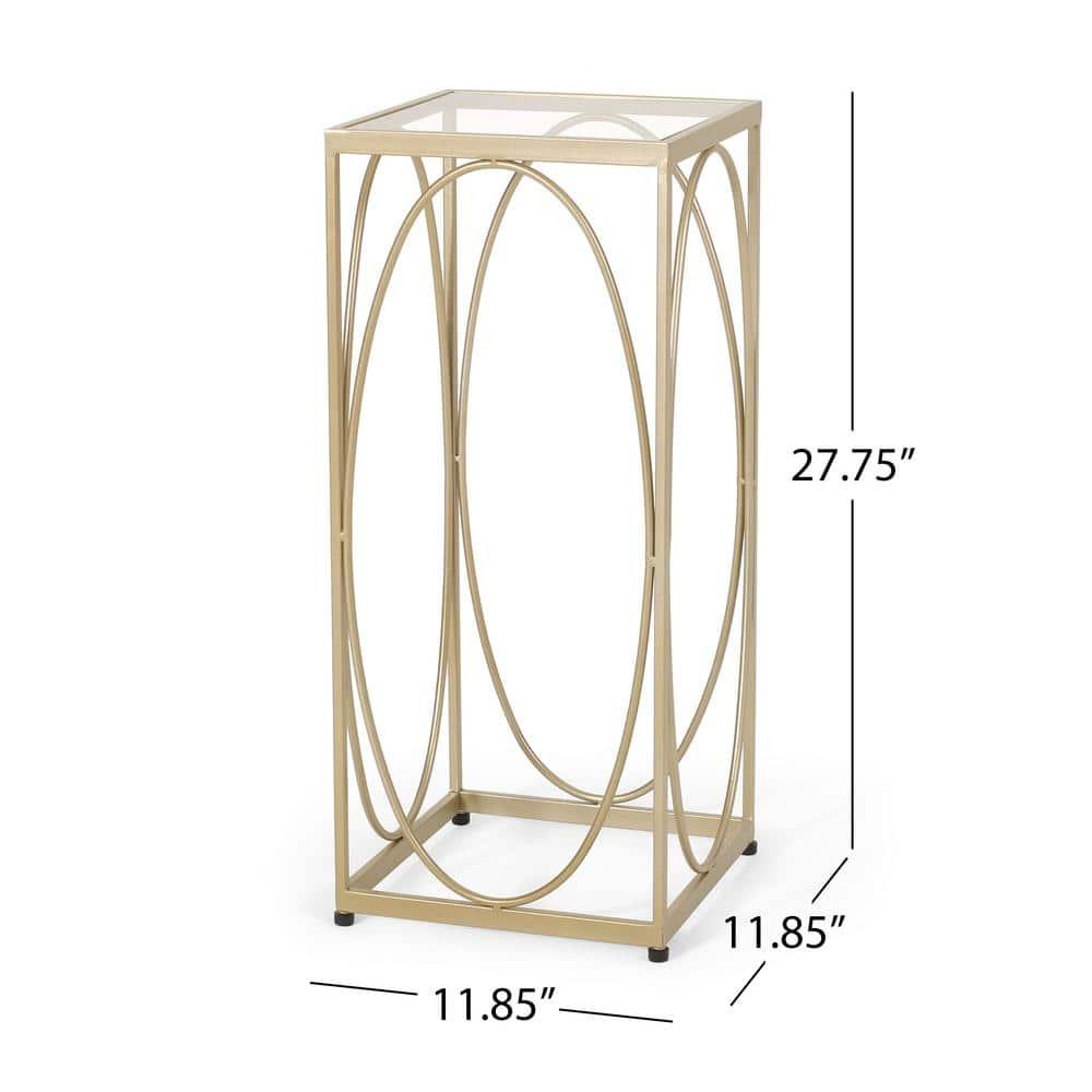 Noble House Sagewood Iron Glass Top End Table, Gold/Black