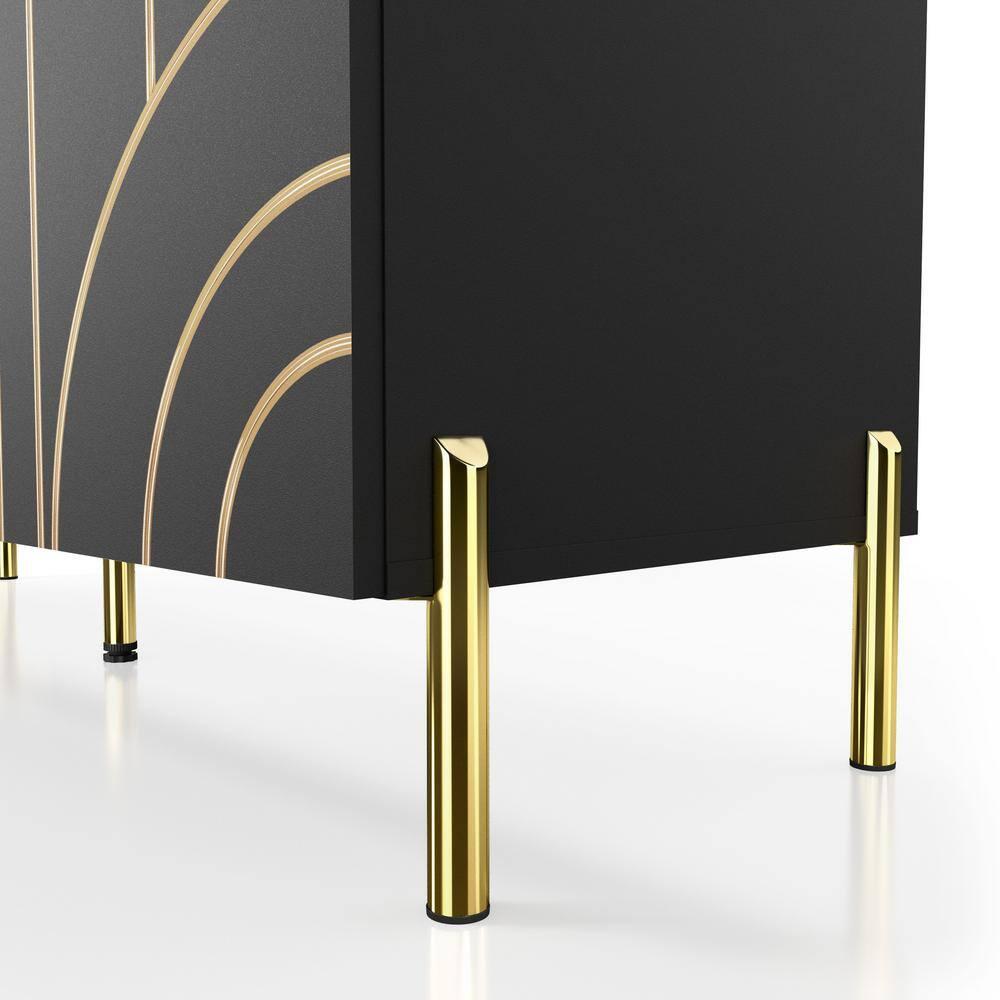 24/7 Shop At Home Touchsoft Glam 4 Shelf Sideboard Buffet with Adjustable Shelves Black: Modern Storage Credenza, Metal Frame