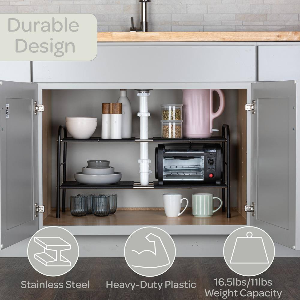 Under Sink Organizer - 2 Tier Adjustable Shelf Organizer with 8 Removable Panels - Kitchen or Bathroom Under Sink Organizers and Storage by Home-Complete