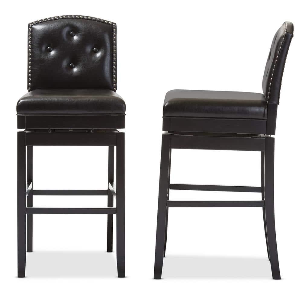 Baxton Studio Ginaro Modern and Contemporary Dark Brown Faux Leather Button-tufted Upholstered Swivel Bar Stool (Set of