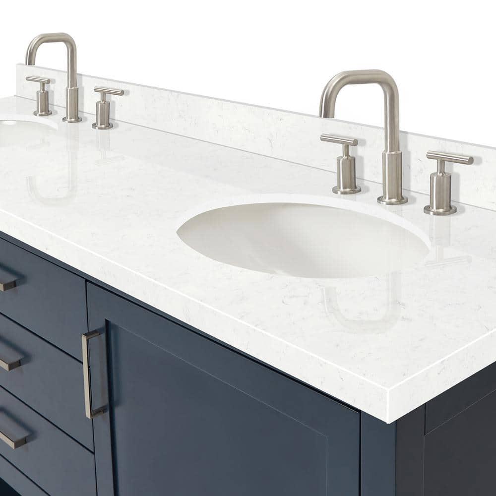 Bay Hill 72.25 in. W x 22 in. D x 36 in. H Double Sink Freestanding Bath Vanity in Midnight Blue with Man-Made Stone Top