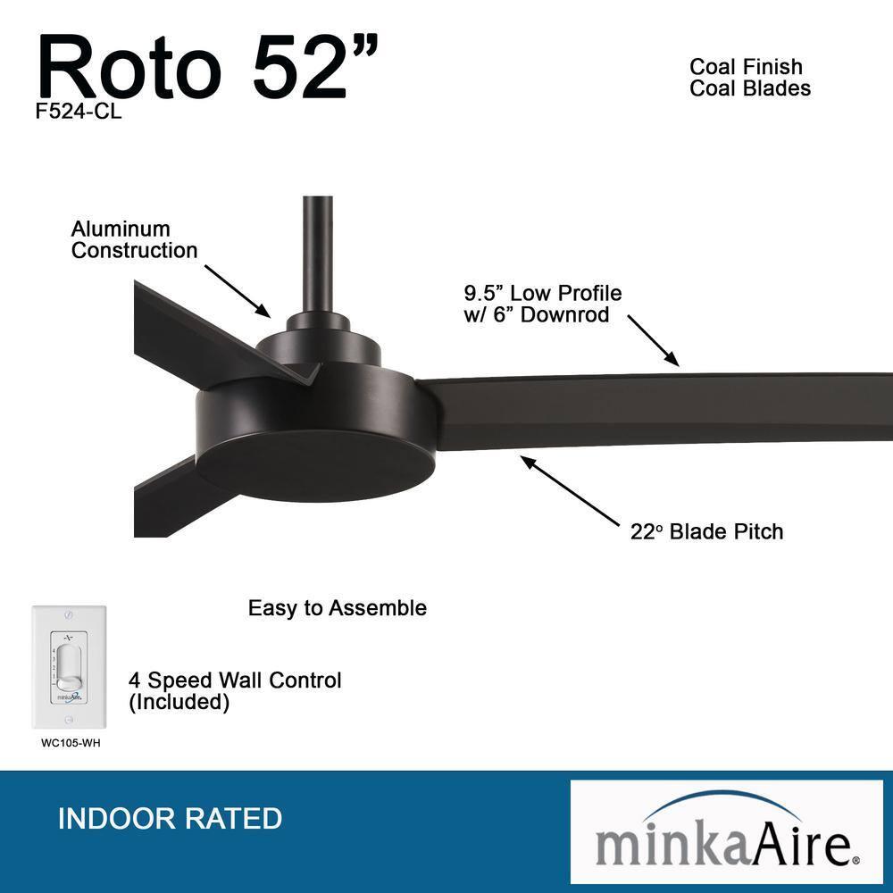 52" Roto 3 - Blade Propeller Ceiling Fan with Wall Control