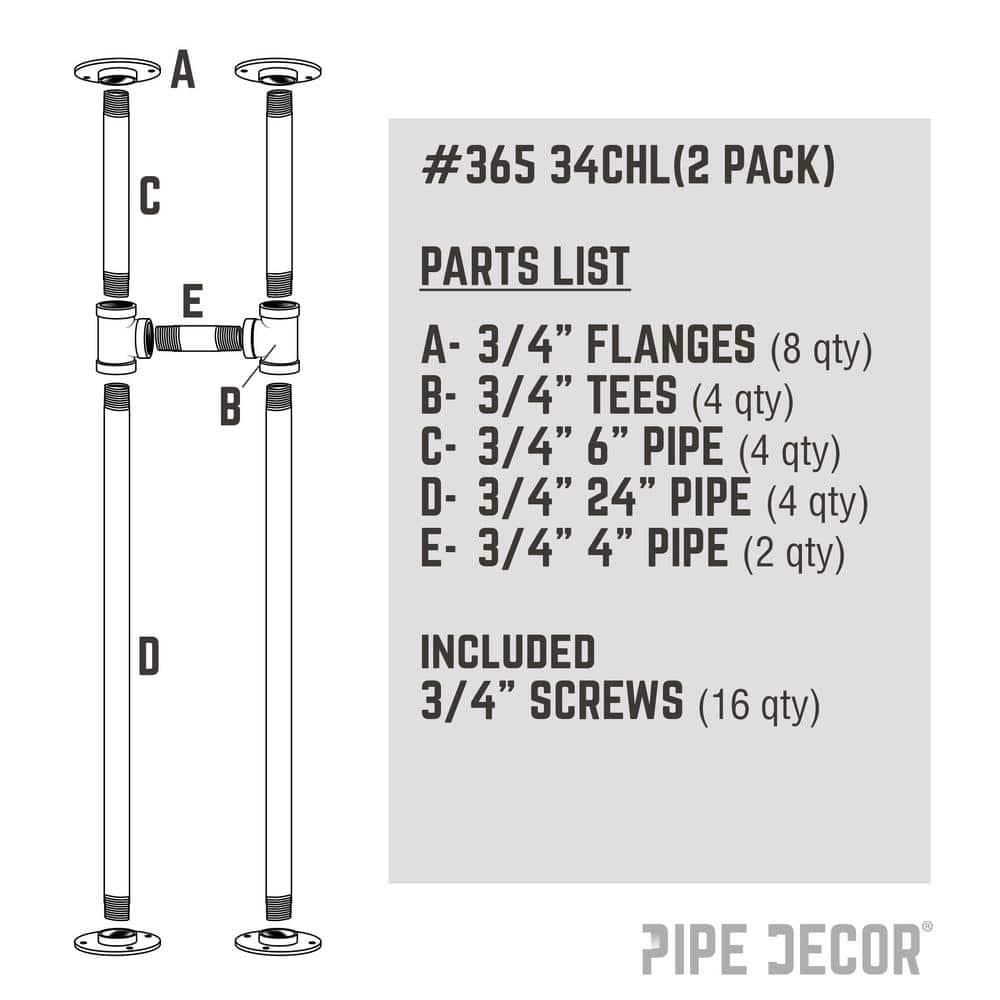 3/4 In H Pipe Leg Kit Console Table - 2 pack