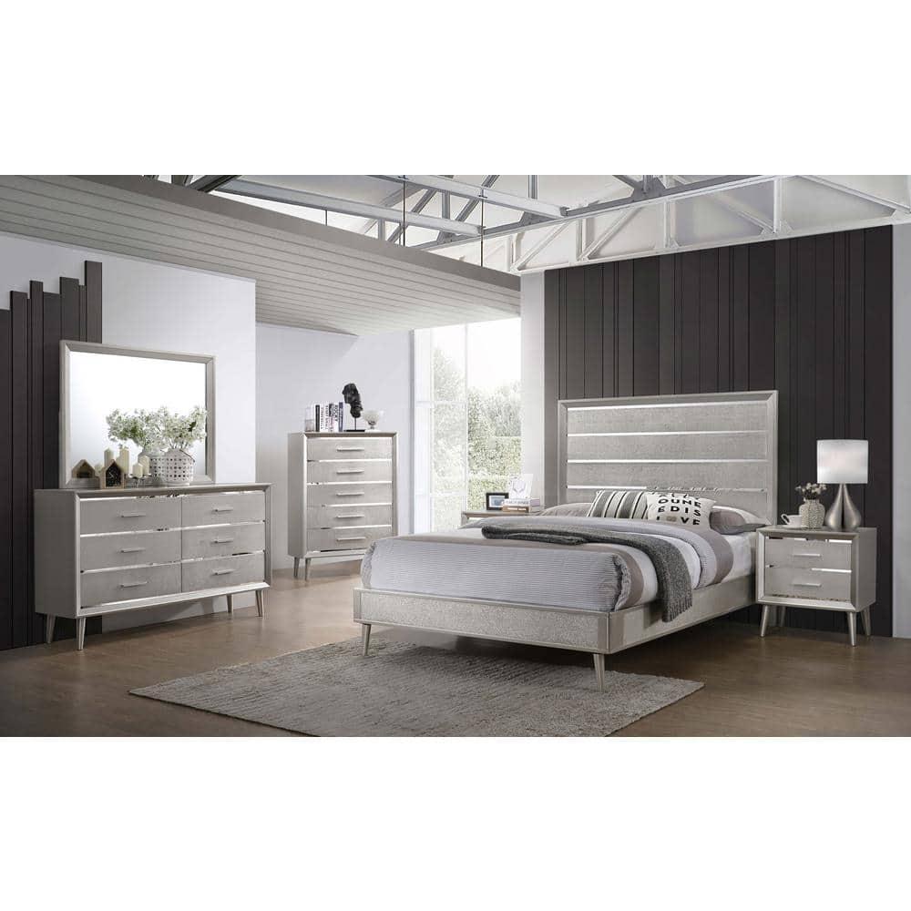 Coaster Ramon Contemporary Wood Queen Panel Bed Metallic Silver
