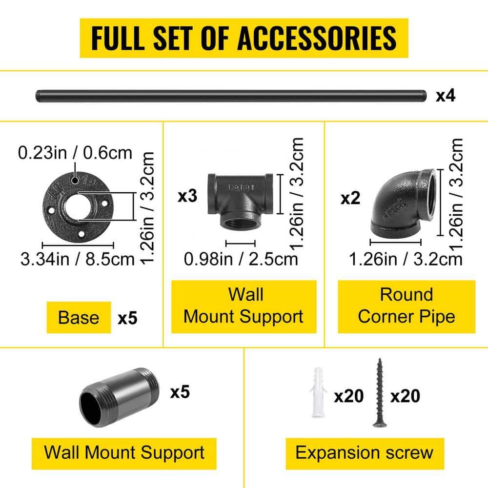 Black PVC and Stainless Steel Stair Handrail, 39.37 in