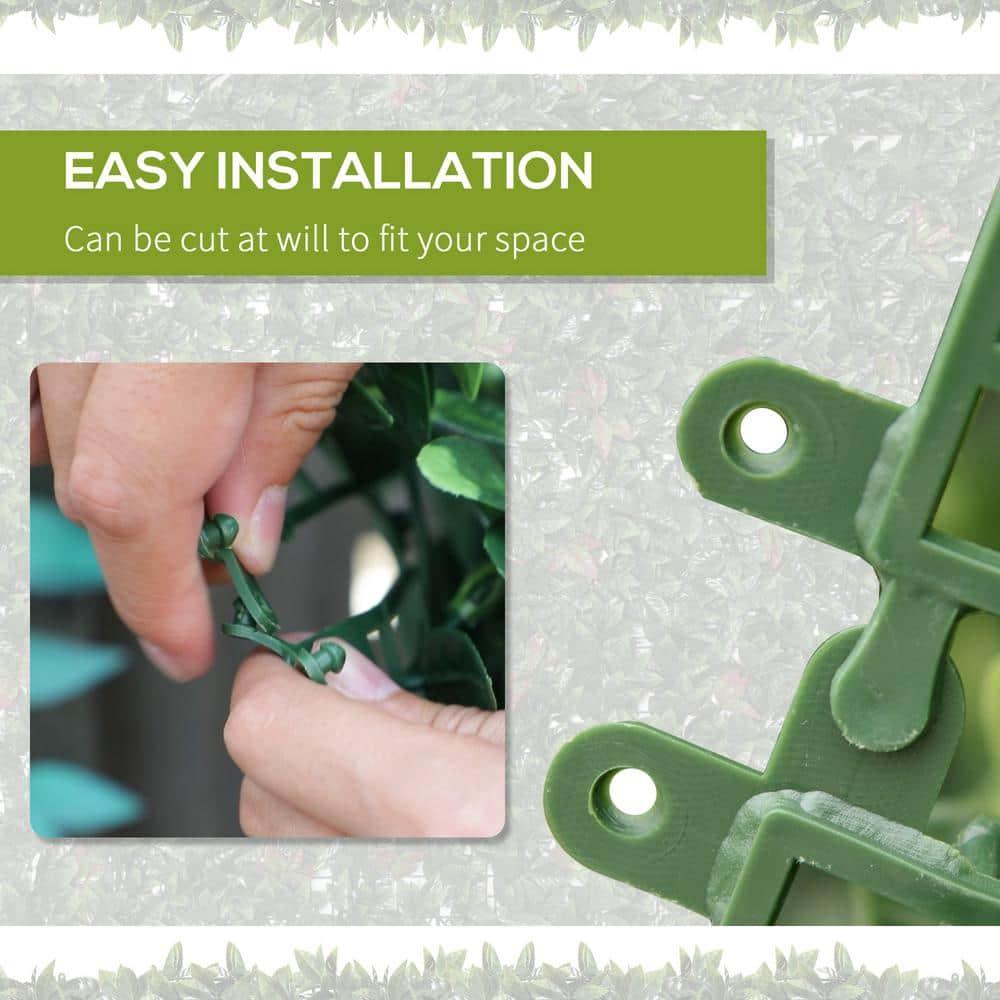 Outsunny Artificial Grass Wall Panel Backdrop, 12 20" x 20" Boxwood UV Protection Privacy Screen Panels, Green and Red