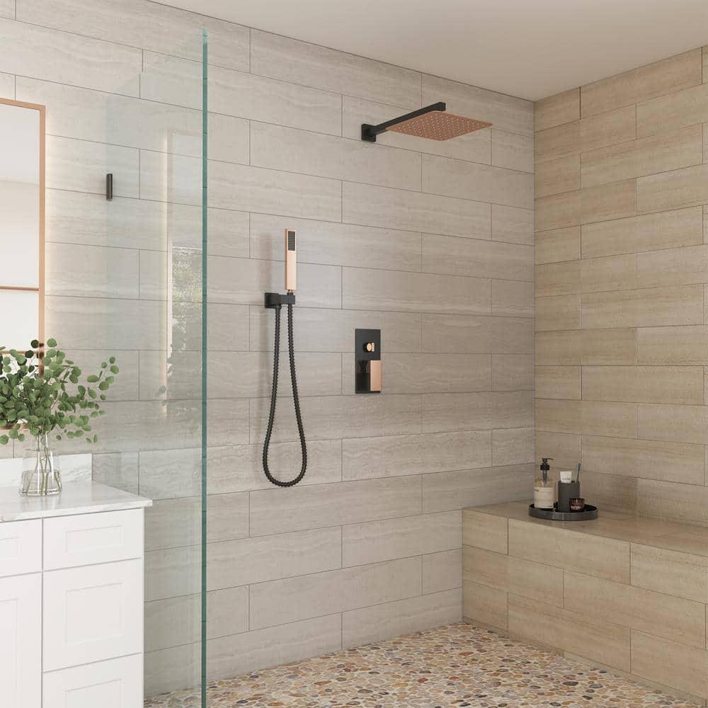 10 Inch Matte Black Shower System with Handheld Shower head, Bathroom Mixer Shower Set Wall Mounted Shower Faucet Rough-in Valve and Trim Kit
