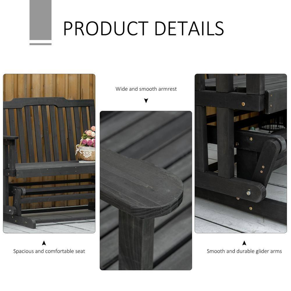Outsunny Wooden Patio Glider Bench, Wood Outdoor Loveseat with High Back and Armrests, 2-Seat, Black