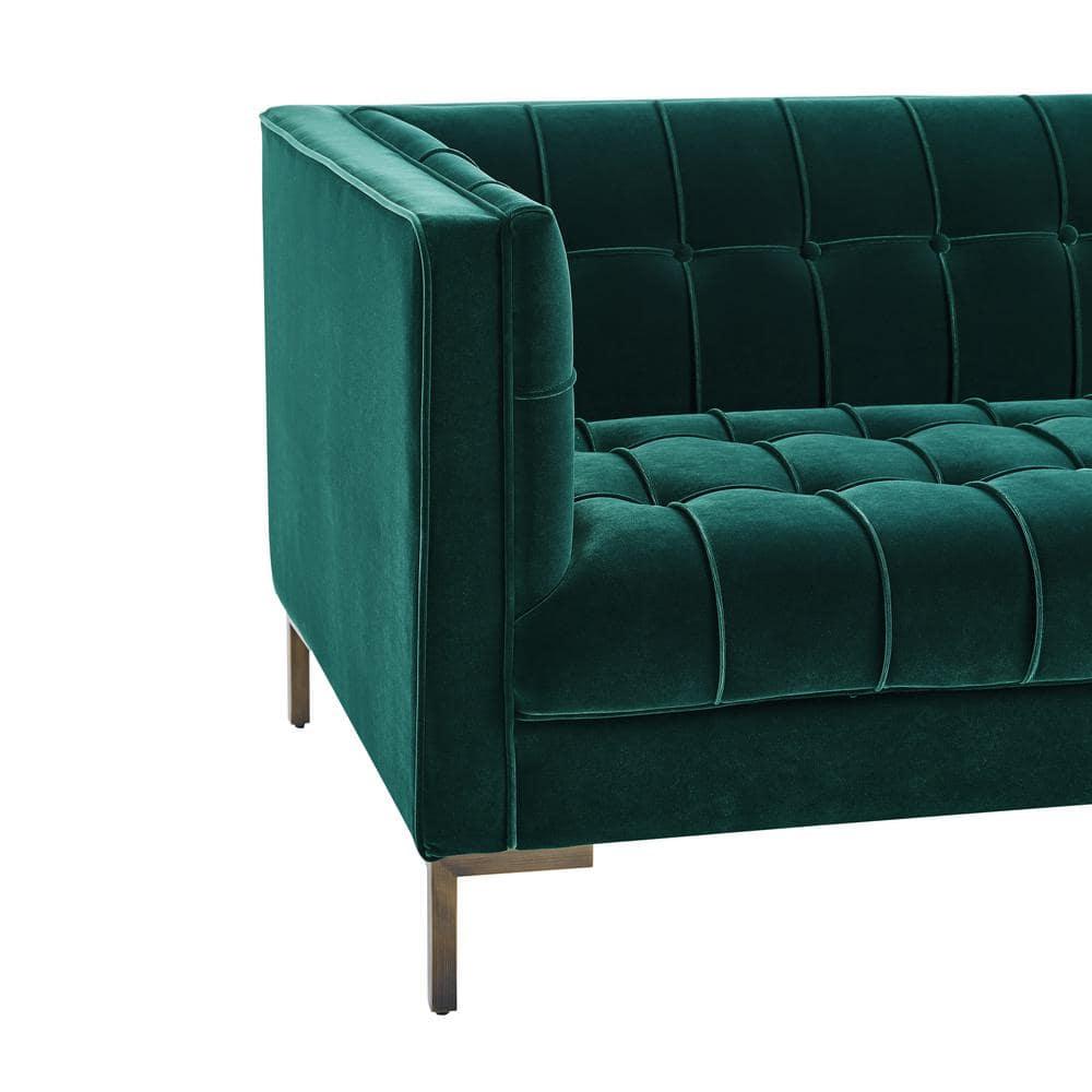 Isaac 84" Green Velvet Tufted Tuxedo Arm Sofa