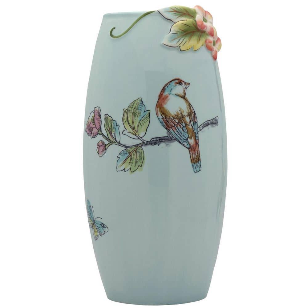 10.25 in. English Garden Blue Ceramic Flower Vase