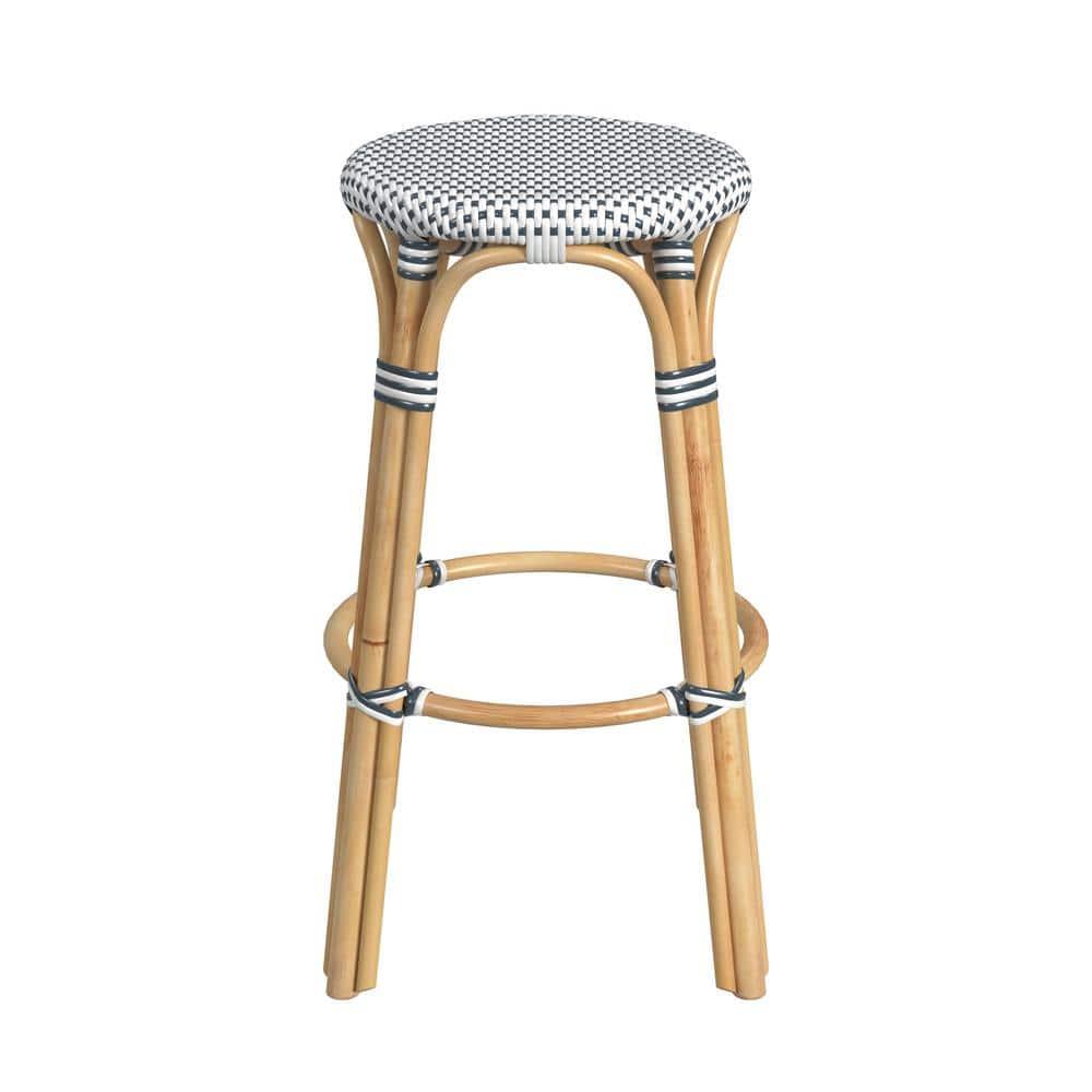 Butler Specialty Rattan Bar Stool Chair in White With Round Seat & Footrest