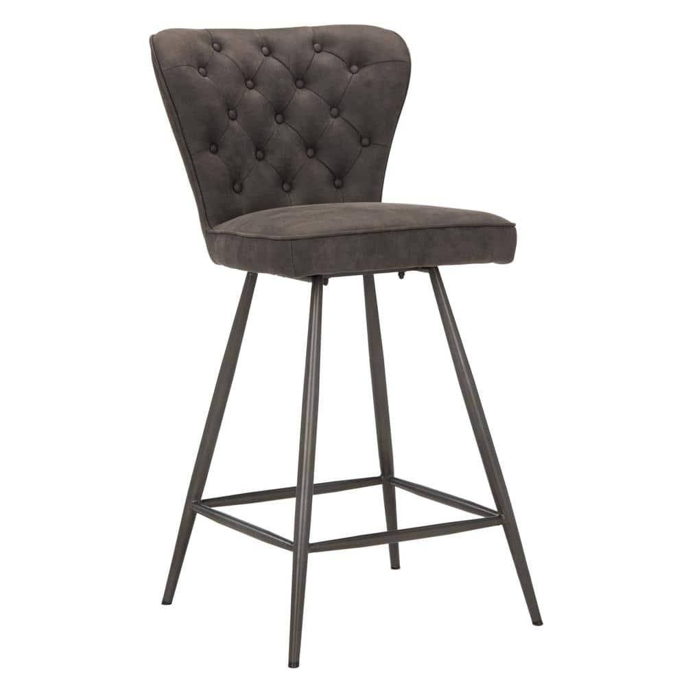 Ashby 26"H Mid-Century Modern Leather Tufted Swivel Counter Stool (Set of 2) - FOX1702 - Grey - Safavieh Couture