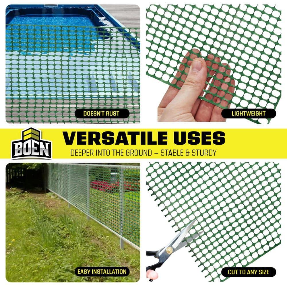 BOEN 4' x 50' Green Temporary Fencing, Mesh Snow Fence, Plastic, Safety Garden Netting, Above Ground Barrier, for Deer, Kids, Swimming Pool, Silt, Lawn, Rabbits, Poultry, Dogs