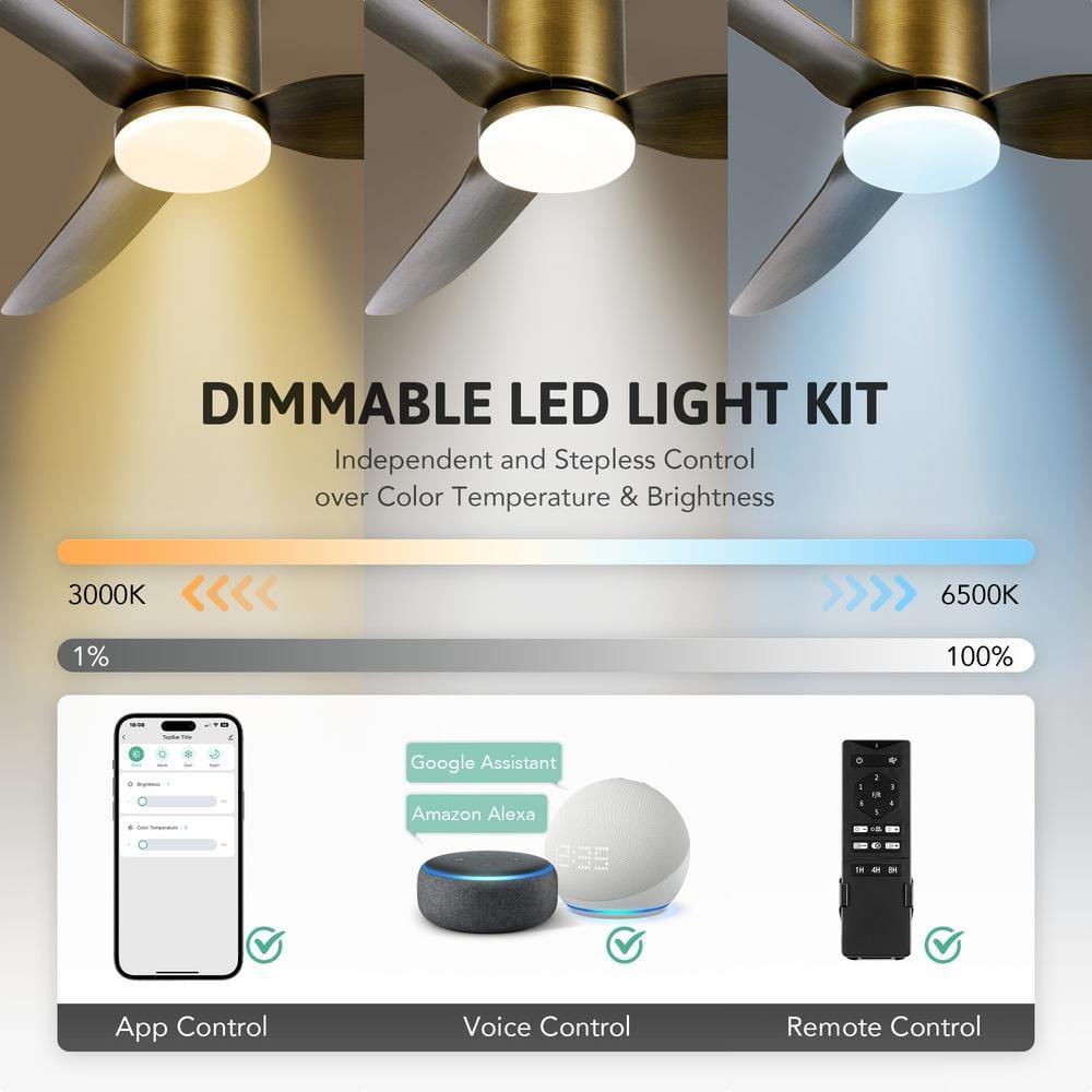 52" 3 Blade Smart Ceiling Fan with Dimmable Light Kit & Remote Bronze