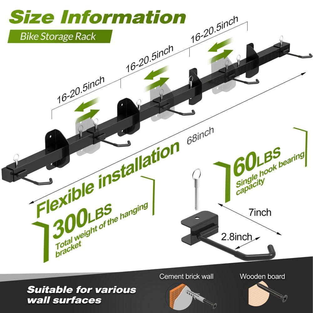 Sttoraboks Bike Storage Rack, Garage Wall Mount Hanger Holds 5 Bikes