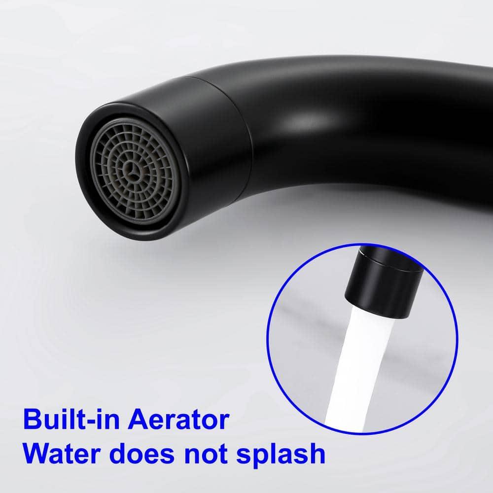 Matte Black 8 inch Widespread Bathroom Sink Faucet Vanity Lavatory Faucet for 3 Holes with Pop up Drain and 360 Degree Swivel Brass Spout