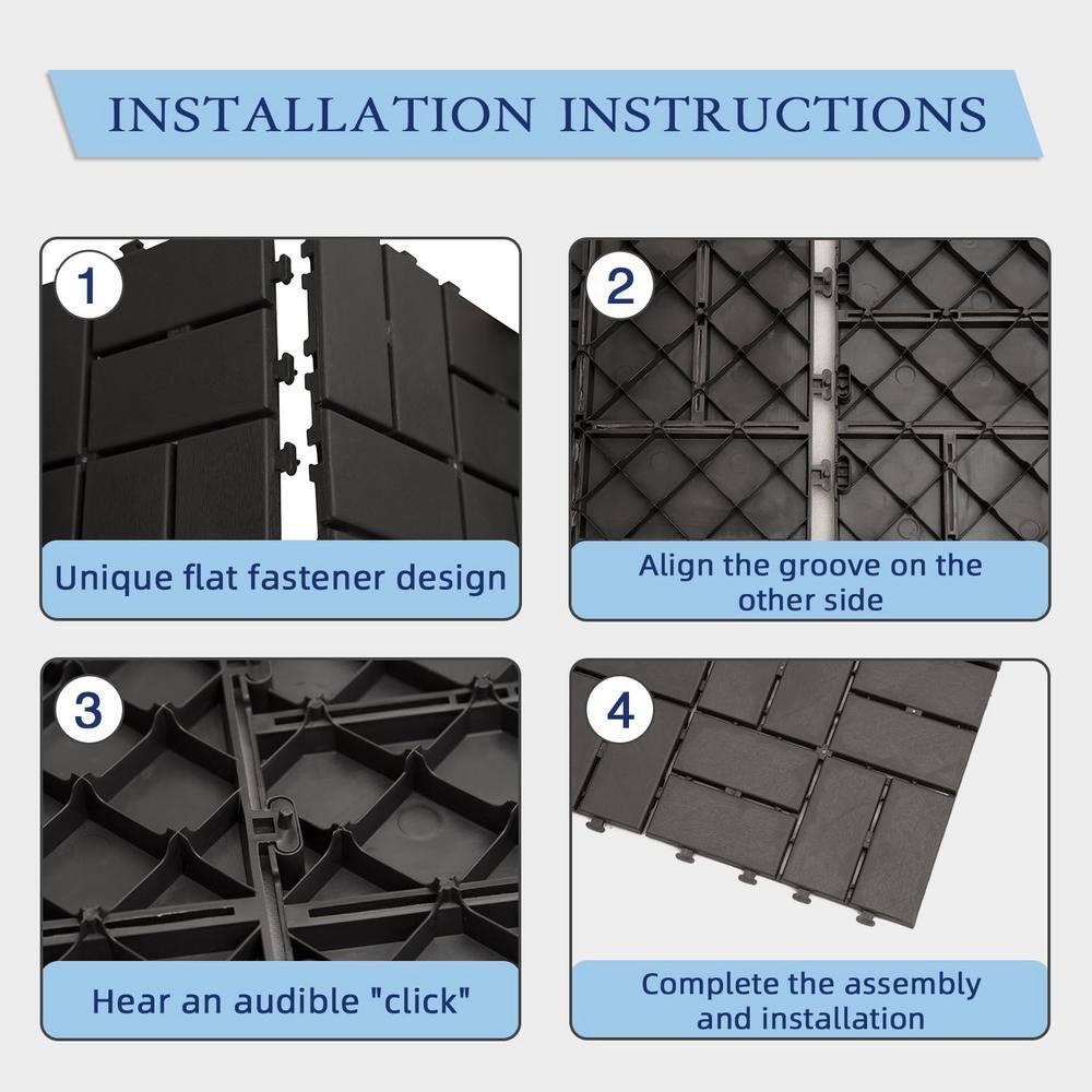 Goovilla Plastic Interlocking Deck Tiles, 27 Pack Outdoor Patio Flooring, 12"x12" Interlocking Decking Tile Outdoor All Weather Use, Waterproof Patio Pavers for Pool Balcony Backyard Porch, Dark Grey