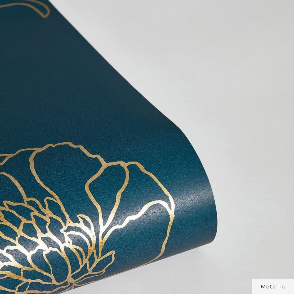 Tempaper & Co.® Peonies Removable Peel and Stick Wallpaper, Peacock Blue and Metallic Gold Floral, 28 sq. ft.: Vinyl Self-Adhesive