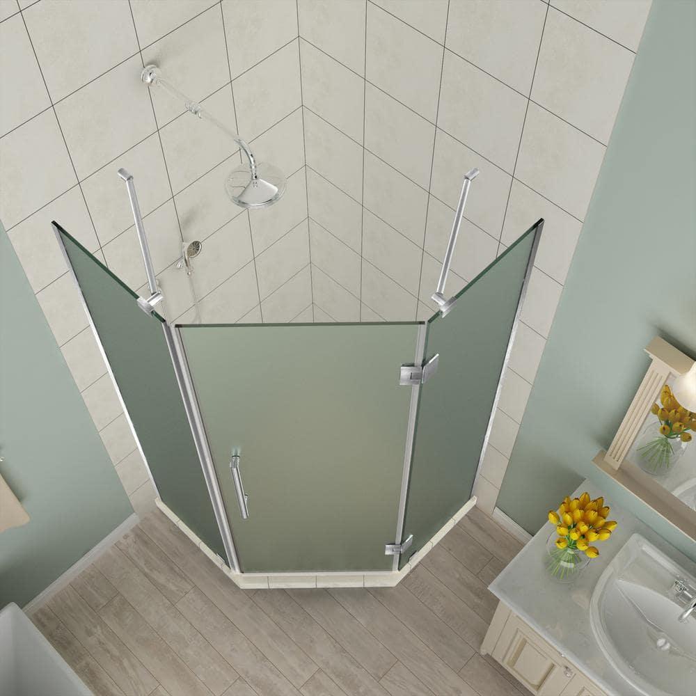 Aston SEN966F-CH-40-10 72 x 40 x 40 in. Merrick Frameless Neo-Angle Shower Enclosure with Frosted Glass, Chrome